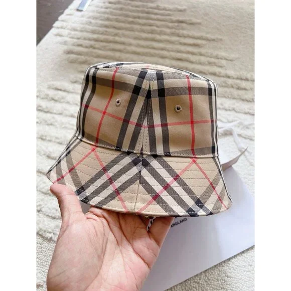 BURBERRY Vintage Check Technical Cotton Bucket Hat Archive Beige